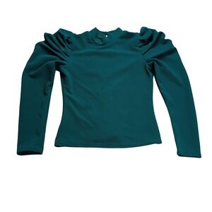 Unbranded Puff Sleeve Blouse Womens Large Teal Green Mock Neck Keyhole